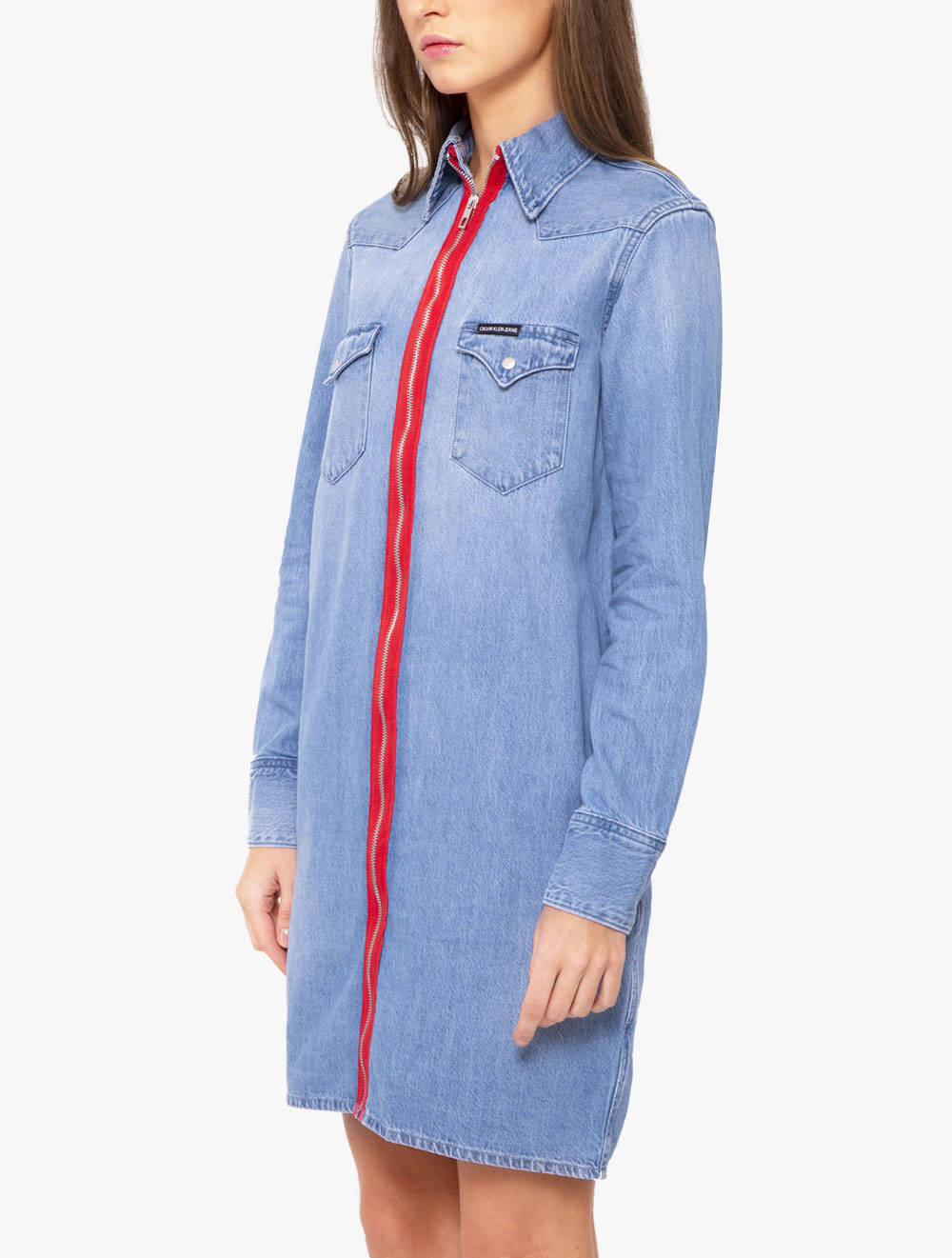 calvin klein denim dress zipper