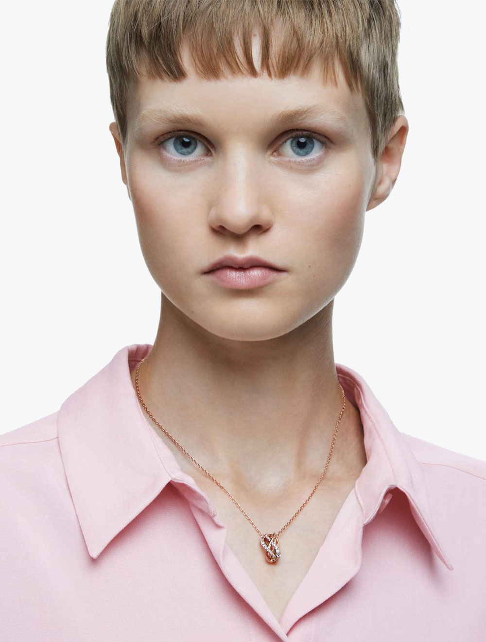 Twist Necklace, White, Rose Gold-Tone Plated thumbnail 2