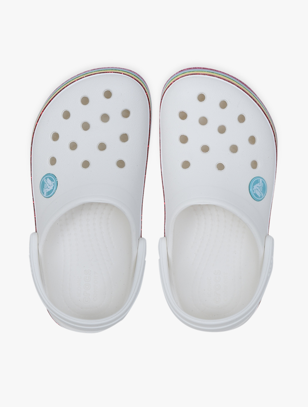 white crocs with rainbow