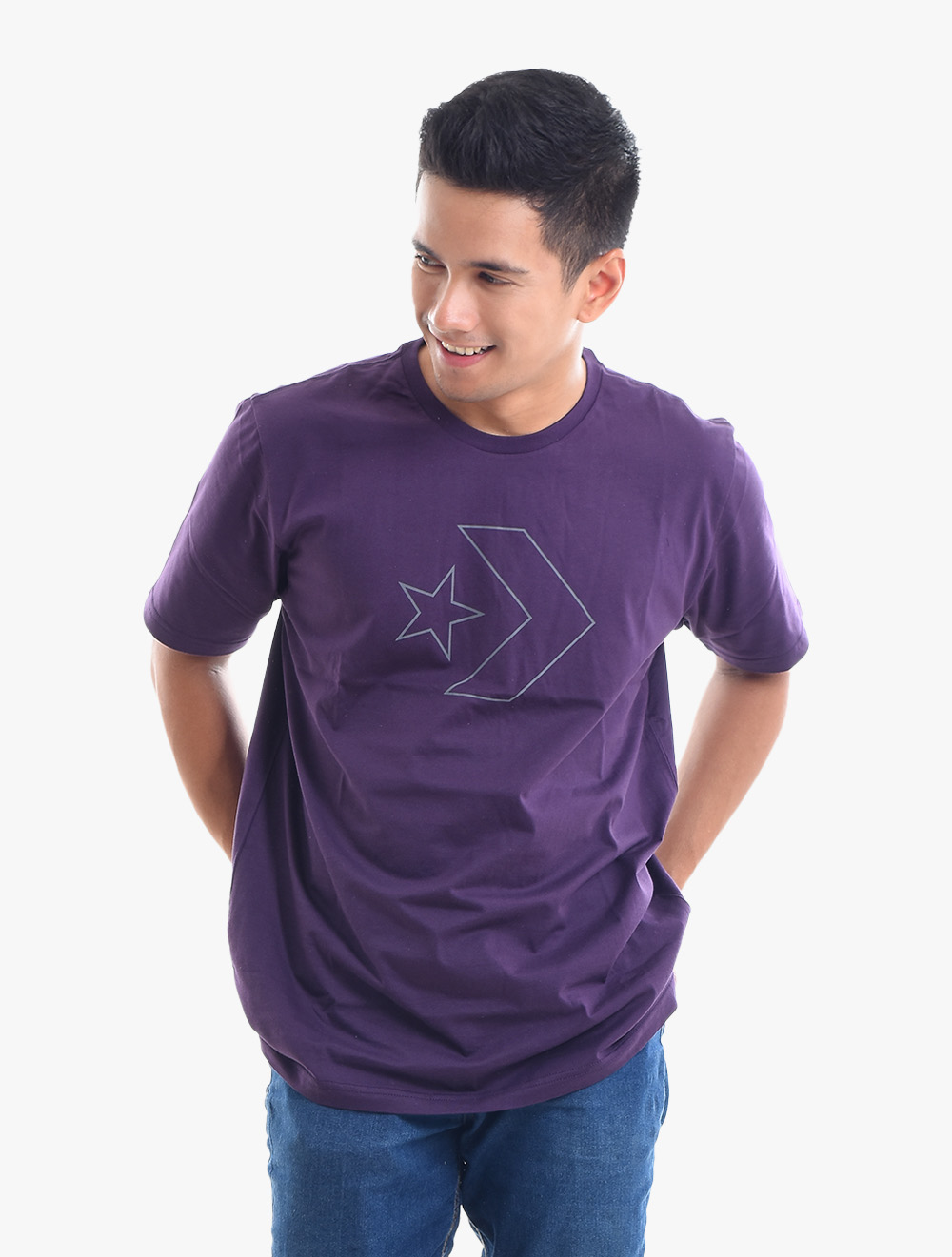 purple converse shirt