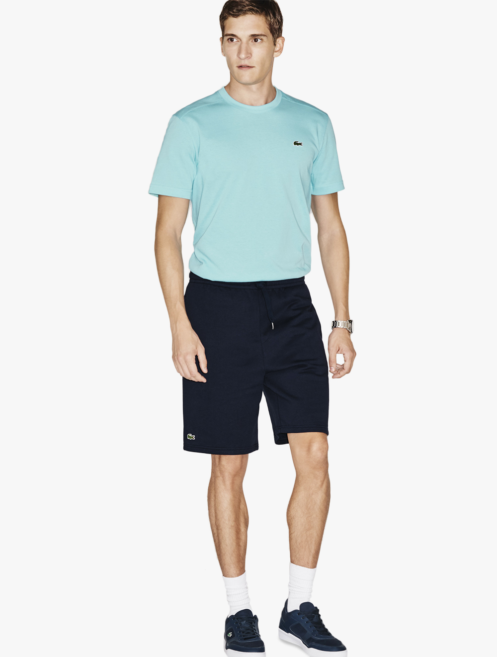 lacoste navy fleece shorts