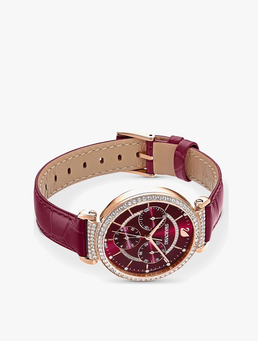 Passage Chrono Watch, Leather strap, Red, Rose-gold tone PVD thumbnail 3