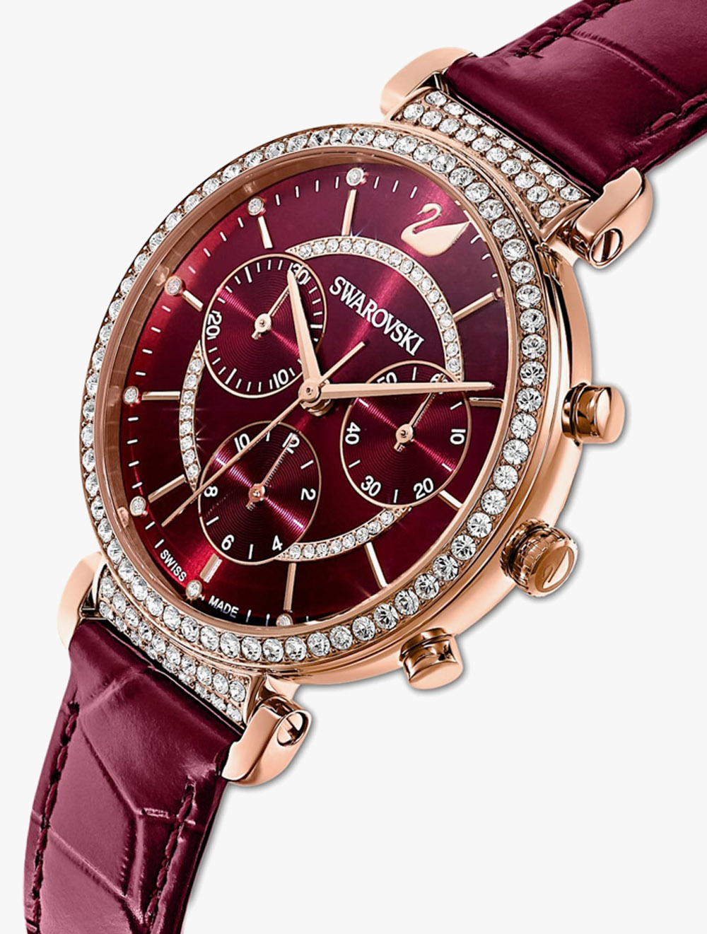 Passage Chrono Watch, Leather strap, Red, Rose-gold tone PVD thumbnail 4